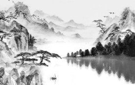 新中式山水水墨国画 TIF分层