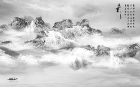 灰色 山水水墨国画 TIF分层