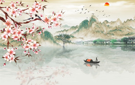 高档 背景墙山水画 tif分层