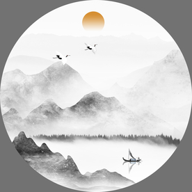 圆形山水画 水墨圆形山水