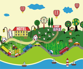 乡村人文风景儿童插画