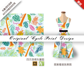 矢量热带水果四方连续