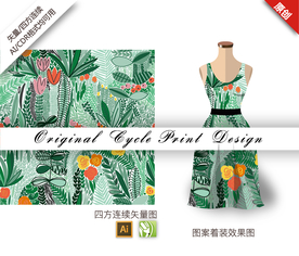 矢量石榴花腊梅四方连续