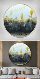 山水麋鹿风景玄关画