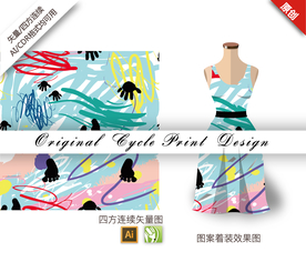 抽象涂鸦线条四方连续