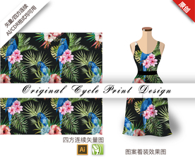 热带棕蒲鹦鹉四方连续