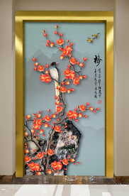 原创玄关梅花喜鹊装饰画背景墙