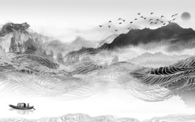 新中式山水画背景墙 TIF分层