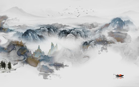 中国风高清新山水画 TIF分层