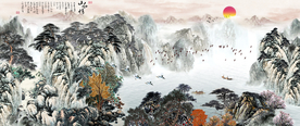 原创水墨山水风景画背景墙装饰画