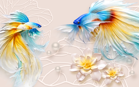 金鱼荷花珠宝电视背景墙壁纸