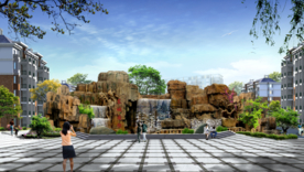 假山跌水景观设计效果图