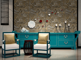 新中式家居 墙纸效果图图片