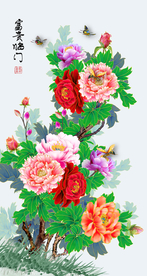 原创玄关手绘牡丹富贵临们装饰画