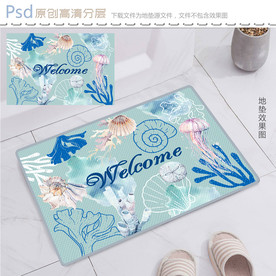 清新水彩海鲜生物地垫设计