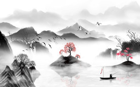 手绘山水意境国画 TIF分层