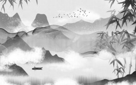 新中式山水意境国画 TIF分层