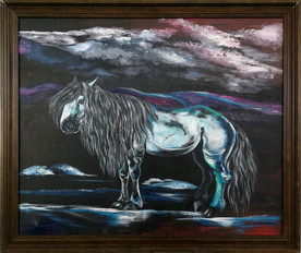 蒙古马油画