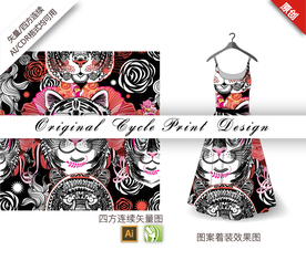 矢量对称月季老虎四方连续