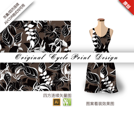 矢量暗色剪影树叶四方连续