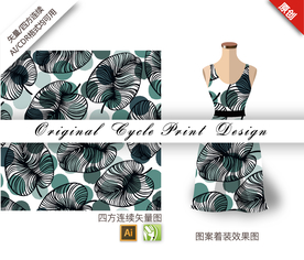 矢量抽象圆点树叶四方连续