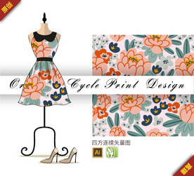 传统中国风长寿花四方连续