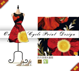 抽象金花茶四方连续