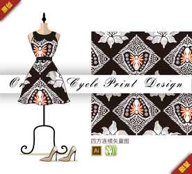 矢量木棉蝴蝶四方连续