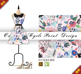 矢量涂鸦花丛四方连续