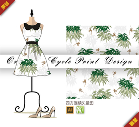 矢量绿叶树叶四方连续