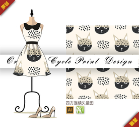 抽象简约猫四方连续