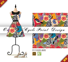 丛林花草虫鸟四方连续