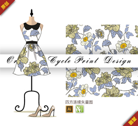 矢量清新菊花四方连续