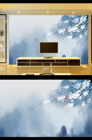 意境山水梅花背景墙