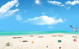 沙滩蓝天白云