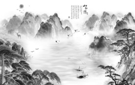 山水情新山水背景画 tif分层