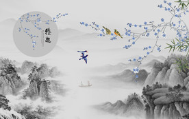 新品背景墙山水画 tif分层