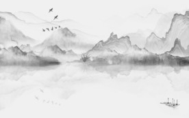 中式背景墙山水画 tif分层