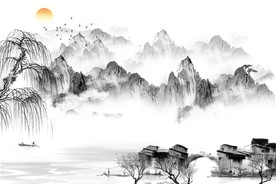 高端 背景墙山水画 tif分层