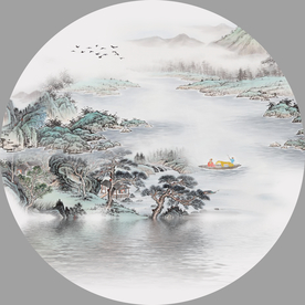 圆形山水画 水墨圆形山水