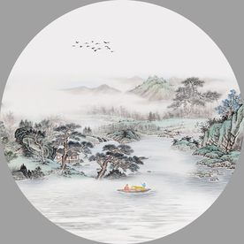圆形山水画 水墨圆形山水