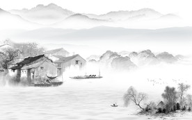 江南 山水画客厅墙 TIF分层