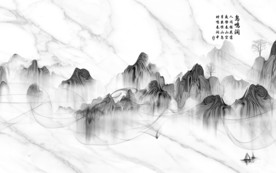 爵士白山水画客厅墙 TIF分层