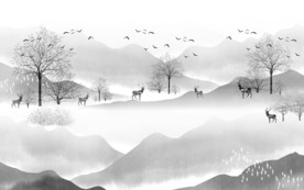 中国风山水画客厅墙 TIF分层