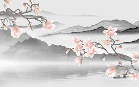 新中式山水画客厅墙 TIF分层