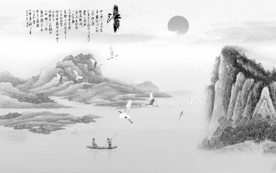 国画山水画电视墙 TIF分层