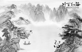 中式山水画电视墙 TIF分层