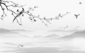 灰色高清山水画 tif分层