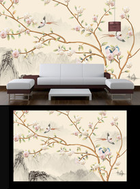 工笔花鸟电视背景墙