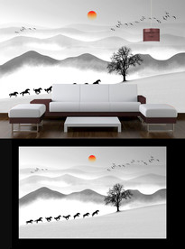 山水电视背景墙